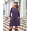 Zeagoo Long Sleeve Tunic Dress Button Crew Neck Casual Fall A-Line Dress | Flowy fall winter tunic dress with pockets, casual flowy loose fit shift mini dresses for women daily wear solid color&print(Purple)