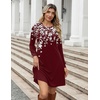 Zeagoo Long Sleeve Tunic Dress Button Crew Neck Casual Fall A-Line Dress | Flowy fall winter tunic dress with pockets, casual flowy loose fit shift mini dresses for women daily wear solid color&print(Red Floral)