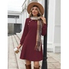 Zeagoo Long Sleeve Tunic Dress Button Crew Neck Casual Fall A-Line Dress | Flowy fall winter tunic dress with pockets, casual flowy loose fit shift mini dresses for women daily wear solid color&print(Wine Red)