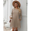 Zeagoo Long Sleeve Tunic Dress Button Crew Neck Casual Fall A-Line Dress | Flowy fall winter tunic dress with pockets, casual flowy loose fit shift mini dresses for women daily wear solid color&print(Khaki)