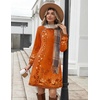 Zeagoo Long Sleeve Tunic Dress Button Crew Neck Casual Fall A-Line Dress | Flowy fall winter tunic dress with pockets, casual flowy loose fit shift mini dresses for women daily wear solid color&print(Orange Floral)
