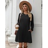 Zeagoo Long Sleeve Tunic Dress Button Crew Neck Casual Fall A-Line Dress | Flowy fall winter tunic dress with pockets, casual flowy loose fit shift mini dresses for women daily wear solid color&print(A01-black)