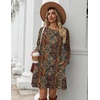 Zeagoo Long Sleeve Tunic Dress Button Crew Neck Casual Fall A-Line Dress | Flowy fall winter tunic dress with pockets, casual flowy loose fit shift mini dresses for women daily wear solid color&print(Chic Printed)