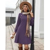 Zeagoo Long Sleeve Tunic Dress Button Crew Neck Casual Fall A-Line Dress | Flowy fall winter tunic dress with pockets, casual flowy loose fit shift mini dresses for women daily wear solid color&print(Purple)