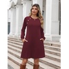 Zeagoo Long Sleeve Tunic Dress Button Crew Neck Casual Fall A-Line Dress | Flowy fall winter tunic dress with pockets, casual flowy loose fit shift mini dresses for women daily wear solid color&print(Wine Red)
