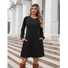 Zeagoo Long Sleeve Tunic Dress Button Crew Neck Casual Fall A-Line Dress | Flowy fall winter tunic dress with pockets, casual flowy loose fit shift mini dresses for women daily wear solid color&print(A01-black)
