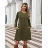 Zeagoo Long Sleeve Tunic Dress Button Crew Neck Casual Fall A-Line Dress | Flowy fall winter tunic dress with pockets, casual flowy loose fit shift mini dresses for women daily wear solid color&print(Army Green)