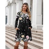 Zeagoo Long Sleeve Tunic Dress Button Crew Neck Casual Fall A-Line Dress | Flowy fall winter tunic dress with pockets, casual flowy loose fit shift mini dresses for women daily wear solid color&print(Black Floral)