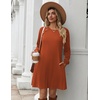 Zeagoo Long Sleeve Tunic Dress Button Crew Neck Casual Fall A-Line Dress | Flowy fall winter tunic dress with pockets, casual flowy loose fit shift mini dresses for women daily wear solid color&print(Caramel)