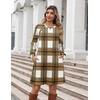Zeagoo Long Sleeve Tunic Dress Button Crew Neck Casual Fall A-Line Dress | Flowy fall winter tunic dress with pockets, casual flowy loose fit shift mini dresses for women daily wear solid color&print(A02-browm Plaid)