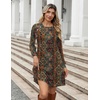 Zeagoo Long Sleeve Tunic Dress Button Crew Neck Casual Fall A-Line Dress | Flowy fall winter tunic dress with pockets, casual flowy loose fit shift mini dresses for women daily wear solid color&print(Chic Printed)