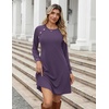 Zeagoo Long Sleeve Tunic Dress Button Crew Neck Casual Fall A-Line Dress | Flowy fall winter tunic dress with pockets, casual flowy loose fit shift mini dresses for women daily wear solid color&print(Purple)