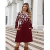 Zeagoo Long Sleeve Tunic Dress Button Crew Neck Casual Fall A-Line Dress | Flowy fall winter tunic dress with pockets, casual flowy loose fit shift mini dresses for women daily wear solid color&print(Red Floral)