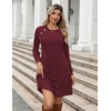 Zeagoo Long Sleeve Tunic Dress Button Crew Neck Casual Fall A-Line Dress | Flowy fall winter tunic dress with pockets, casual flowy loose fit shift mini dresses for women daily wear solid color&print(Wine Red)