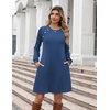 Zeagoo Long Sleeve Tunic Dress Button Crew Neck Casual Fall A-Line Dress | Flowy fall winter tunic dress with pockets, casual flowy loose fit shift mini dresses for women daily wear solid color&print(Solid Blue)