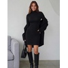 Zeagoo Women Long Sleeve Dress Sweater Dress Turtleneck Ribbed Fall Dresses | Long Sleeve Turtleneck Tight Dress, Ribbed Slim Fit&Fleece lined, Above Knee, Fall Winter Outfits for Going Out&Party(01-black)