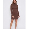 Zeagoo Women Long Sleeve Dress Sweater Dress Turtleneck Ribbed Fall Dresses | Long Sleeve Turtleneck Tight Dress, Ribbed Slim Fit&Fleece lined, Above Knee, Fall Winter Outfits for Going Out&Party(Brown)