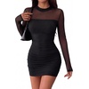 Zeagoo Women’s Mesh Sheer Long Sleeve Dress Ruched Bodycon Mock Neck Cocktail Party Sexy Mini Dresses 2026(01-black)