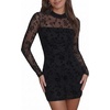 Zeagoo Women’s Mesh Sheer Long Sleeve Dress Ruched Bodycon Mock Neck Cocktail Party Sexy Mini Dresses 2026(01-zw781)
