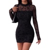 Zeagoo Women’s Mesh Sheer Long Sleeve Dress Ruched Bodycon Mock Neck Cocktail Party Sexy Mini Dresses 2026(01-zw781)