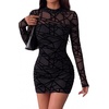 Zeagoo Women’s Mesh Sheer Long Sleeve Dress Ruched Bodycon Mock Neck Cocktail Party Sexy Mini Dresses 2026(Jh88)