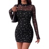 Zeagoo Women’s Mesh Sheer Long Sleeve Dress Ruched Bodycon Mock Neck Cocktail Party Sexy Mini Dresses 2026(Kt246)