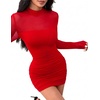 Zeagoo Women’s Mesh Sheer Long Sleeve Dress Ruched Bodycon Mock Neck Cocktail Party Sexy Mini Dresses 2026(Red)