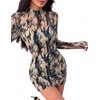 Zeagoo Women’s Mesh Sheer Long Sleeve Dress Ruched Bodycon Mock Neck Cocktail Party Sexy Mini Dresses 2026(Zr220)