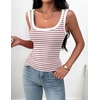 Zeagoo Womens Square Neck Ribbed Tank Tops 2026 Summer Sleeveless Shirts | Basic Tops for Women, Business Casual Outfits, Women’s Fashion, Trendy Clothes, Going Out Blouses, Fitted Undershirt(B – Rose Pink Stripe)