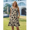 Zeagoo Womens Summer Dress 2026 Sleeveless Casual A-Line Tshirt Sundresses | Dress With Pocket,Floral Print,Crewneck,Aline Flowy Swing Mini Dress,Loose Tank Tshirt Dress,For Beach Vocation(Beige Black Print)