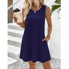 Zeagoo Womens Summer Dress 2026 Sleeveless Casual A-Line Tshirt Sundresses | Dress With Pocket,Floral Print,Crewneck,Aline Flowy Swing Mini Dress,Loose Tank Tshirt Dress,For Beach Vocation(Navy Blue)
