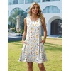 Zeagoo Womens Summer Dress 2026 Sleeveless Casual A-Line Tshirt Sundresses | Dress With Pocket,Floral Print,Crewneck,Aline Flowy Swing Mini Dress,Loose Tank Tshirt Dress,For Beach Vocation(White Floral)