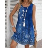 Zeagoo Womens Summer Dress 2026 Sleeveless Casual A-Line Tshirt Sundresses | Dress With Pocket,Floral Print,Crewneck,Aline Flowy Swing Mini Dress,Loose Tank Tshirt Dress,For Beach Vocation(Blue Ethnic)