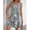 Zeagoo Womens Summer Dress 2026 Sleeveless Casual A-Line Tshirt Sundresses | Dress With Pocket,Floral Print,Crewneck,Aline Flowy Swing Mini Dress,Loose Tank Tshirt Dress,For Beach Vocation(Grey Print)
