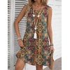 Zeagoo Womens Summer Dress 2026 Sleeveless Casual A-Line Tshirt Sundresses | Dress With Pocket,Floral Print,Crewneck,Aline Flowy Swing Mini Dress,Loose Tank Tshirt Dress,For Beach Vocation(Ethnic Print)