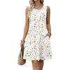 Zeagoo Womens Summer Dress 2026 Sleeveless Casual A-Line Tshirt Sundresses | Dress With Pocket,Floral Print,Crewneck,Aline Flowy Swing Mini Dress,Loose Tank Tshirt Dress,For Beach Vocation(White Floral)