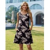Zeagoo Womens Summer Dress 2026 Sleeveless Casual A-Line Tshirt Sundresses | Dress With Pocket,Floral Print,Crewneck,Aline Flowy Swing Mini Dress,Loose Tank Tshirt Dress,For Beach Vocation(Black Leaf)