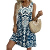 Zeagoo Womens Summer Dress 2026 Sleeveless Casual A-Line Tshirt Sundresses | Dress With Pocket,Floral Print,Crewneck,Aline Flowy Swing Mini Dress,Loose Tank Tshirt Dress,For Beach Vocation(Blue Boho Print)