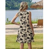 Zeagoo Womens Summer Dress 2026 Sleeveless Casual A-Line Tshirt Sundresses | Dress With Pocket,Floral Print,Crewneck,Aline Flowy Swing Mini Dress,Loose Tank Tshirt Dress,For Beach Vocation(Beige Black Print)