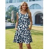 Zeagoo Womens Summer Dress 2026 Sleeveless Casual A-Line Tshirt Sundresses | Dress With Pocket,Floral Print,Crewneck,Aline Flowy Swing Mini Dress,Loose Tank Tshirt Dress,For Beach Vocation(Blue Leaf Print)