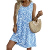 Zeagoo Womens Summer Dress 2026 Sleeveless Casual A-Line Tshirt Sundresses | Dress With Pocket,Floral Print,Crewneck,Aline Flowy Swing Mini Dress,Loose Tank Tshirt Dress,For Beach Vocation(02-blue Floral)