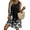 Zeagoo Womens Summer Dress 2026 Sleeveless Casual A-Line Tshirt Sundresses | Dress With Pocket,Floral Print,Crewneck,Aline Flowy Swing Mini Dress,Loose Tank Tshirt Dress,For Beach Vocation(01-black Floral)