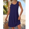 Zeagoo Womens Summer Dress 2026 Sleeveless Casual A-Line Tshirt Sundresses | Dress With Pocket,Floral Print,Crewneck,Aline Flowy Swing Mini Dress,Loose Tank Tshirt Dress,For Beach Vocation(Navy Blue)