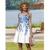 Zeagoo Womens Summer Dress 2026 Sleeveless Casual A-Line Tshirt Sundresses | Dress With Pocket,Floral Print,Crewneck,Aline Flowy Swing Mini Dress,Loose Tank Tshirt Dress,For Beach Vocation(White Leaf Print)