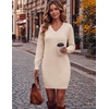 Zeagoo Women’s Sweater Dress Long Sleeve V Neck Short Mini Knitted Dress | Fall Winter Fitted Thick Casual Knit Dress Long Sweater(Apricot)