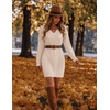 Zeagoo Women’s Sweater Dress Long Sleeve V Neck Short Mini Knitted Dress | Fall Winter Fitted Thick Casual Knit Dress Long Sweater(Apricot)