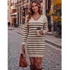 Zeagoo Women’s Sweater Dress Long Sleeve V Neck Short Mini Knitted Dress | Fall Winter Fitted Thick Casual Knit Dress Long Sweater(Black Stripes)