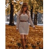 Zeagoo Women’s Sweater Dress Long Sleeve V Neck Short Mini Knitted Dress | Fall Winter Fitted Thick Casual Knit Dress Long Sweater(Black Stripes)