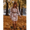 Zeagoo Women’s Sweater Dress Long Sleeve V Neck Short Mini Knitted Dress | Fall Winter Fitted Thick Casual Knit Dress Long Sweater(Flowers Khaki)