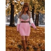 Zeagoo Women’s Sweater Dress Long Sleeve V Neck Short Mini Knitted Dress | Fall Winter Fitted Thick Casual Knit Dress Long Sweater(Grey & Pink)